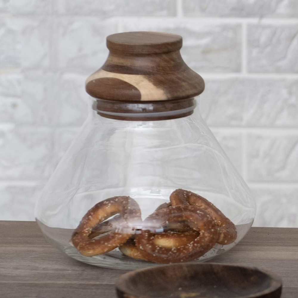 Glass Jar with Wooden Lid NEW IN BOX